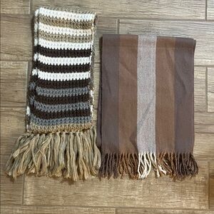 Winter Scarf Bundle, Tan/white scarfs with Fringe, Bundle Deal